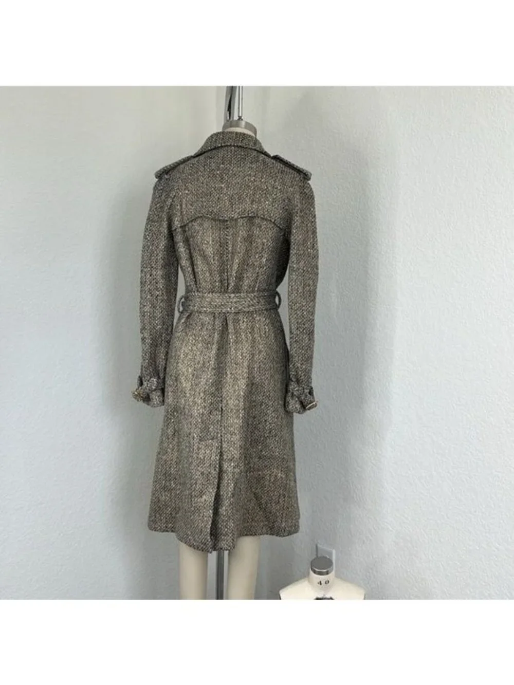 Burberry Metallic Tweed Gold Belted Trench Coat Jacket - Picture 10 of 15